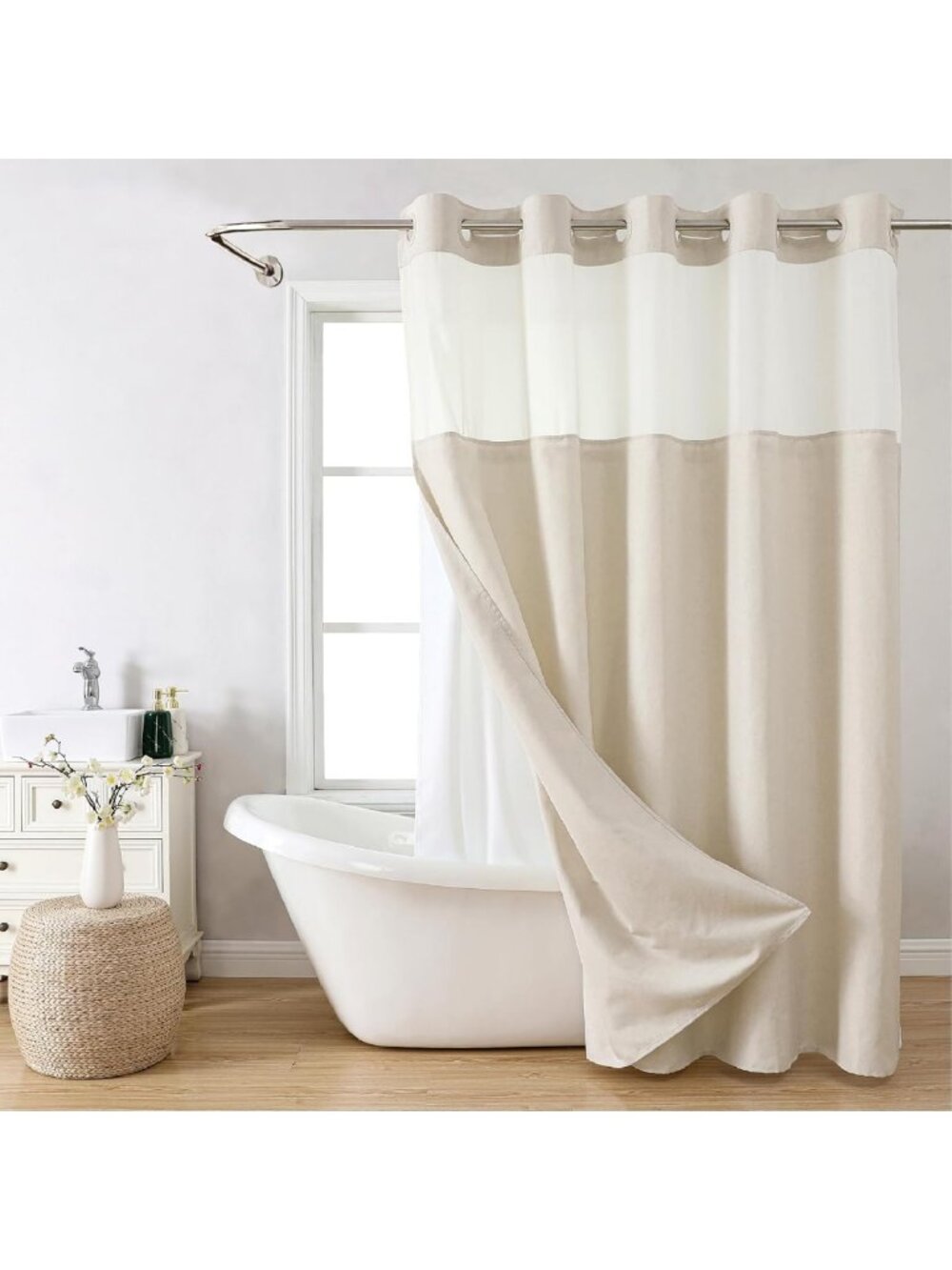 Luxury Textured Shower Curtain Set with Snap-in Liner, Waterproof & Washable